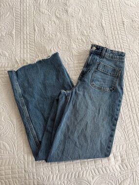 High-Waist Straight Wide Leg Medium Wash Blue Denim Jeans Free Assembly 0